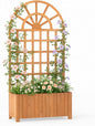 Giantex Wooden Raised Garden Bed with Arched Trellis Set 2, 71” Fir Wood Outdoor Elevated Planter Box Privacy Screen w/Drainage Holes, Vertical Garden Bed for Climbing Plants, Patio Balcony Backyard