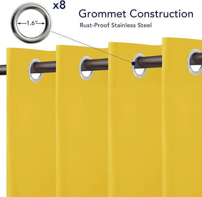 PureFit Outdoor Curtains for Patio Waterproof Weatherproof, UV Resistant Outside Curtains for Gazebo, Front Porch, Pergola, Sun Blocking Privacy Curtain, 52W x 120L inch, 1 Panel, Yellow