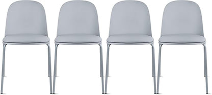2xhome Modern Stackable Armless Dining Chair | Plastic Shell Seat with Metal Legs | Indoor or Outdoor Use | Home Kitchen Patio (4, Grey, Padded Seat)