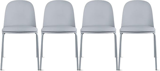 2xhome Modern Stackable Armless Dining Chair | Plastic Shell Seat with Metal Legs | Indoor or Outdoor Use | Home Kitchen Patio (4, Grey, Padded Seat)