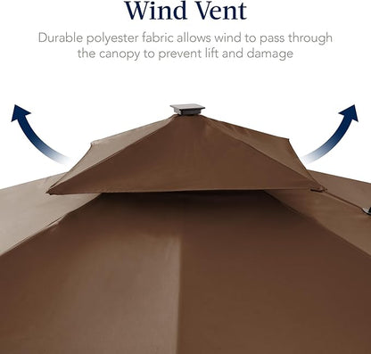 Best Choice Products 12x12ft LED Cantilever Patio Umbrella w/Base Included & 360° Rotation, Large Solar Offset Hanging Outdoor Sun Shade for Deck, Backyard Table w/Stand & Lights – Brown