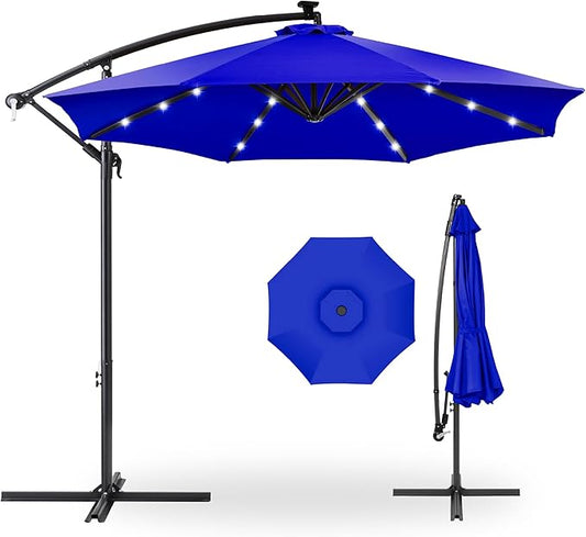 Best Choice Products 10ft Solar LED Offset Cantilever Hanging Market Patio Umbrella, 8 Sturdy Ribs, Easy Adjustment - Resort Blue