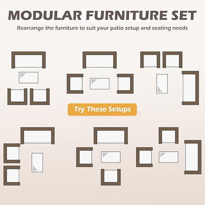 FDW | 4-Piece Patio Furniture Set | Brown & Blue | Outdoor Wicker Furniture with Coffee Table | Modern Rattan Chairs Conversation Set | Outdoor Seating | Weather-Resistant | for Porch, Garden, Lawn