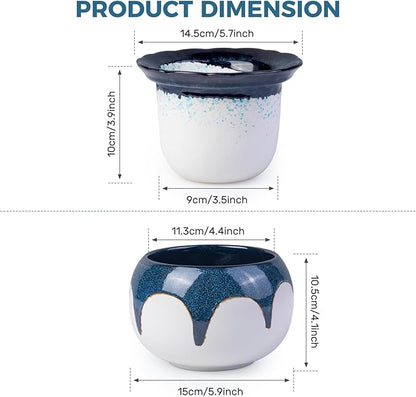 African Violet Pots, 6 inch Ceramic Easy Self Watering Plant Pot for Busy Plant Lovers, Automatically Absorb Appropriate Amount of Water, Flower Pot Indoor-Plants Not Included(Blue)