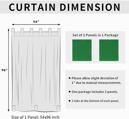 Easy-Going Outdoor Patio Curtains Detachable Tab Top Windproof Weatherproof Curtain for Cabana, Porch, Pergola and Gazebo, Tab Bottom Drape, 2 Panels, 54W x 96L inch, Green