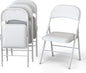 4 Pack Leather Chair | Foldable & Stackable | 350 lbs Capacity Steel Frame Seats for Indoor or Outdoor | Commercial Use Events Wedding Party Events Bulk Picnic Kitchen Dining - White