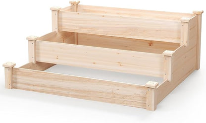 Giantex 3-Tier Raised Garden Bed, Tiered Planter Box w/Open-Ended Base, Fir Wood Elevated Raised Beds for Gardening, Vegetable Flower Herb Fruit, Perfect for Patio, Lawn, Backyard