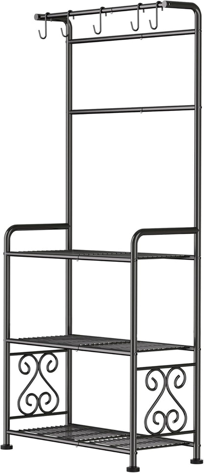 Plant Stand Indoor Outdoor Heavy Duty Metal - 56.4" Tall 3-Tier Shelf for Multiple Plants, Flowers, Rustproof Black Storage Rack for Patio, Balcony, Living Room, Garden, Includes Hooks&Adjustable Feet