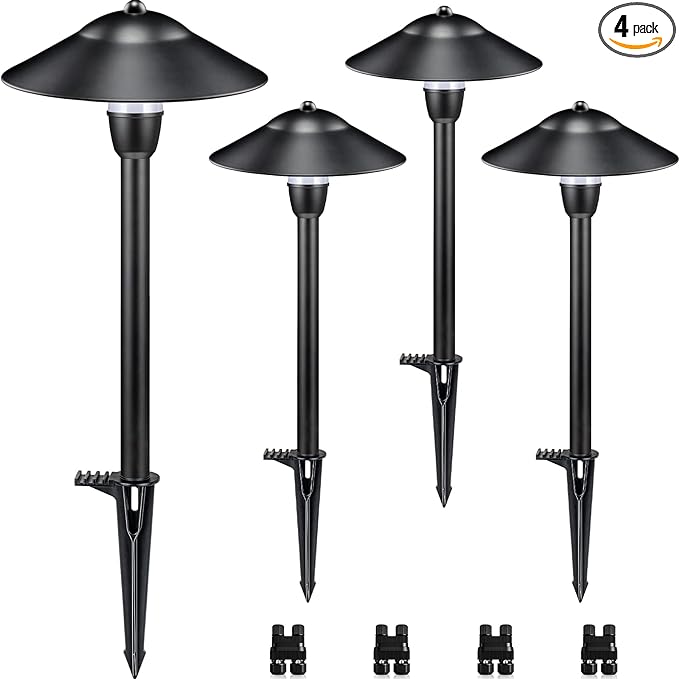 SUNVIE Low Voltage Pathway Lights LED Landscape Lights Low Voltage 3W 12-24V 3000K Landscape Lighting Cast-Aluminum Waterproof Landscape Path Lights for Yard Walkway Garden ETL Listed Cord, 4 Pack
