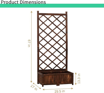 Anraja Raised Garden Bed Planter with Trellis Outdoor Wood Box 67in Set of 2 Flower Standing Planter Box Privacy Lattice Panels with Legs for Patio Porch w/Drainage Holes 29.5" L x 17.0" W x 67.0" H