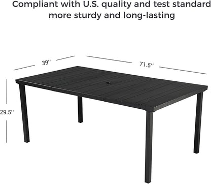 Grand patio 7-Piece Outdoor Dining Set, 6 Leather-Look Wicker Swivel Patio Chairs & 1 Straight Legs Rectangular Dining Table, Black