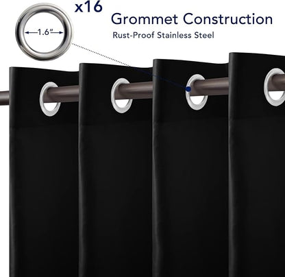 PureFit Outdoor Curtains for Patio Waterproof Weatherproof, UV Resistant Outside Curtains for Gazebo, Front Porch, Pergola, Sun Blocking Privacy Curtain, 120W x 95L inch, 1 Panel, Black