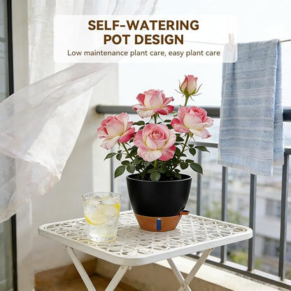 7/6.5/6/5.5/5 Inch Self Watering Pots, Plastic Flower Pots with Multi Mesh Drainage Holes and Deep Reservoir for Indoor Outdoor Garden Plants and Flowers (Black, 5/5.5/6/6.5/7)