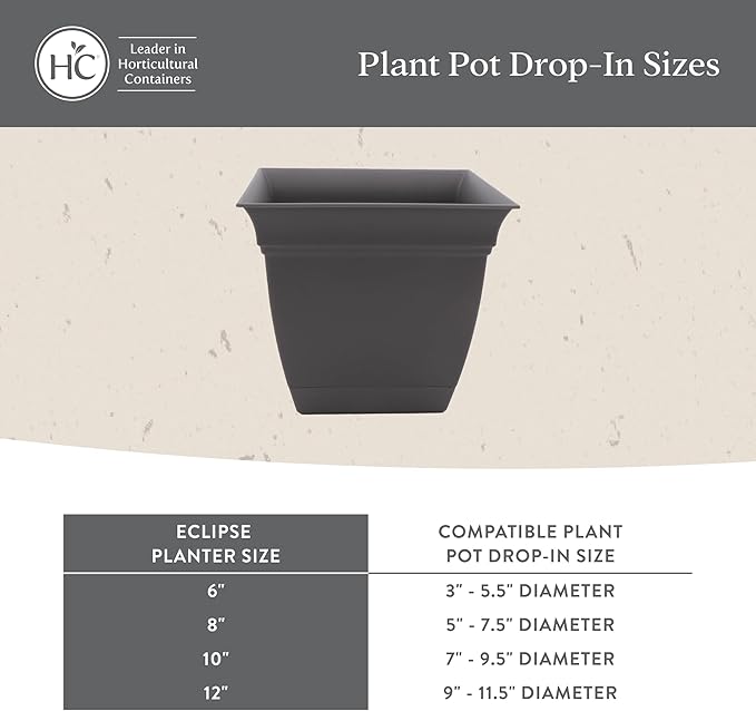 The HC Companies 6 Inch Eclipse Square Planter Pots with Drainage Holes & Attached Saucer, Lightweight UV-Resistant Plastic Indoor Outdoor Planters, 4-Pack Flower Pots for Garden & Home Decor, White