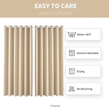 DIVA EN CAMINO DEC Outdoor Patio Curtain Waterproof Darkening Thermal Insulated Indoor Curtains for Bedroom, Porch, Living Room, Pergola, Cabana, W84 x L95, Beige, Set of 2 Panels