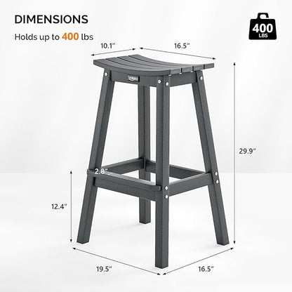 VINGLI 29" Outdoor Bar Stools Set of 2, HDPE Poly Lumber Bar Chairs with Footrest, Weather Resistant Patio Barstools for Bar, Kitchen Counter, Yard (Gray, 29 Inch 2 PC)