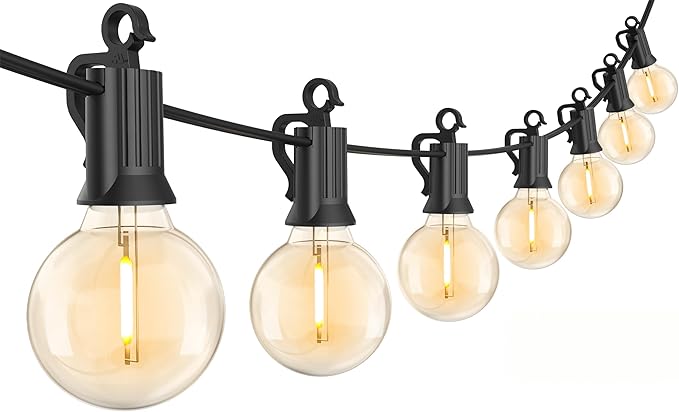 Brightown 30FT LED Outdoor String Lights, Plug-in Waterproof Patio Lights with 25 Shatterproof Bulbs, Warm White Outdoor Hanging Light Decor for Backyard Deck Garden Bistro Porch Party