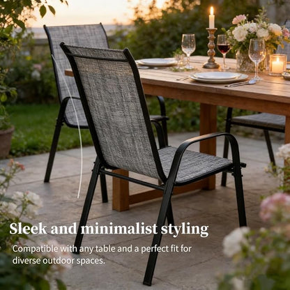 MAMIZO Patio Dining Chairs, Stackable All Weather Teslin Chair, Heavy Duty Outdoor Breathable Chairs Set, w/Armrests, Upgraded Chair FeetW/Strenthened Iron Spacers, 330 LBS (6, Grey)