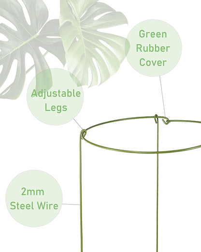 5 Pack Plant Support Stakes, Adjustable Plant Ring Cages with Green Rubber Wrapping, Ideal for Orchids, Indoor and Outdoor Potted Plants, 8" Wide x 11" High