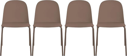 2xhome Set of 4 Modern Stackable Armless Dining Chairs | Plastic Shell Seat with Metal Legs | Indoor or Outdoor Use | Home Kitchen Patio, Brown