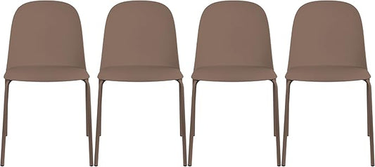 2xhome Set of 4 Modern Stackable Armless Dining Chairs | Plastic Shell Seat with Metal Legs | Indoor or Outdoor Use | Home Kitchen Patio, Brown