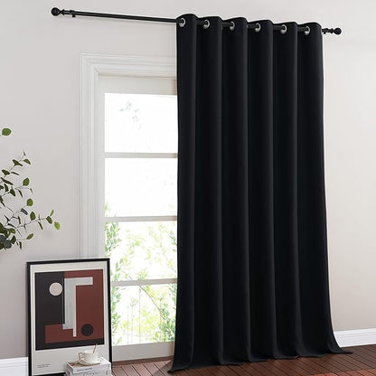 NICETOWN Black Out Living Room Curtain 118 inches Long, Grommet Thermal Insulated Room Darkening Window Treatment for Bedroom/French Door, Black, W80 x L118, 1 Panel