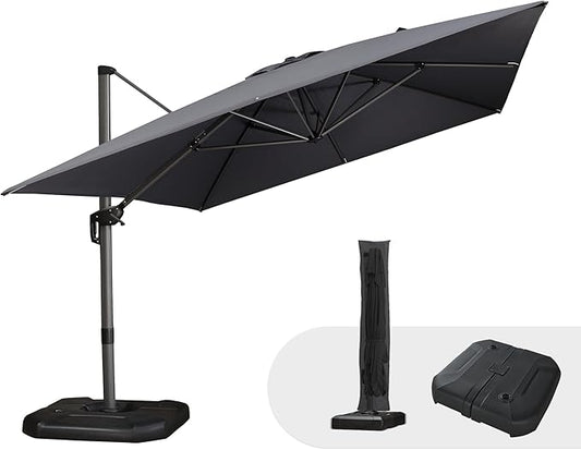 PURPLE LEAF 10'×13' Patio Umbrella with Base Included and Cover Outdoor Umbrella with Cover Extra Large Heavy Duty Cantilever Umbrella Grey