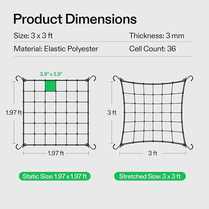 VIVOSUN 3 x 3Ft. Elastic Trellis Netting with 4 Hooks for Climbing Plants, Vegetables, Fruits, and Flowers, 1-Pack