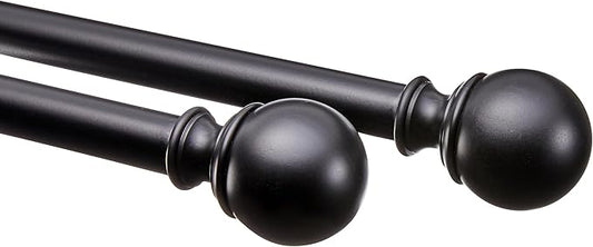 Amazon Basics Adjustable Curtain Rod for Windows with Round Finials, 1-Inch Rod, 36" to 72", Black, 1-Pack