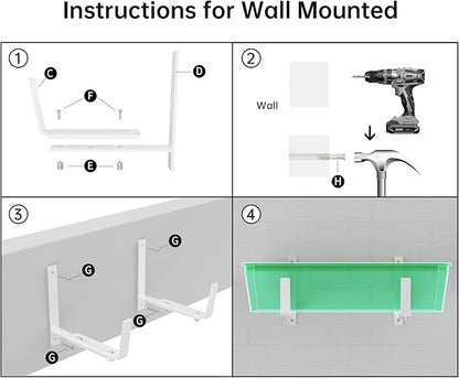Y&M 4 Pack Adjustable Planter Box Brackets (6 to 12.5 in), Universal Window Box Brackets, Heavy Duty Iron Flower Box Wall Mounting Hooks for Balcony, Fences, Patio, and Garden - White