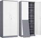 Yizosh Metal Garage Storage Cabinet with 2 Doors and 5 Adjustable Shelves - 71" Steel Lockable File Cabinet,Locking Tool Cabinets for Office,Home,Garage,Gym,School (Gray White)