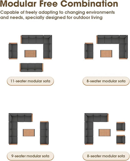 Aluminum Outdoor Patio Furniture Set 6 Seats, Outdoor Sectional Corner Sofa Set, Patio Conversation Sets with Washable Cushions & Coffee Table, Patio Furniture for Backyard, Porch, Graphite
