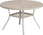 VICLLAX Round Patio Table with Adjustable Umbrella Hole for 6, All Weather Metal Outdoor Dining Table for Lawn Garden, 47.2" Outdoor Coffee Table, Cream Color Frame
