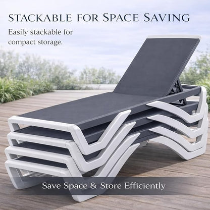Kozyard Outdoor Chaise Lounge Chair, Full Flat Adjustable Patio Lounger with Aluminum Frame & Resin Legs, Textilene Fabric for Poolside, Backyard & Beach (Gray Without Table)