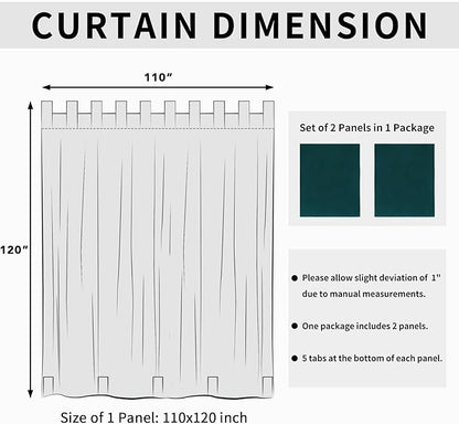 Easy-Going Outdoor Patio Curtains Detachable Tab Top Windproof Weatherproof Curtain for Cabana, Porch, Pergola and Gazebo, Tab Bottom Drape, 2 Panels, 110W x 120L inch, Teal