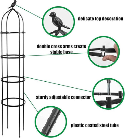 4-Pack 6FT Garden Obelisk Trellis for Climbing Plants,70”Metal Plant Support Tower, Heavy Duty Thickened Tube,Rustproof Black Flower Stand for Vines, Roses, Outdoor & Indoor Use