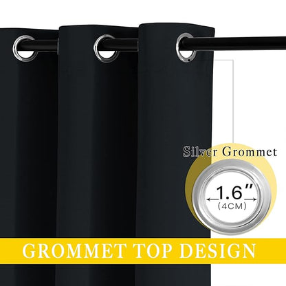 NICETOWN Black Out Living Room Curtain 118 inches Long, Grommet Thermal Insulated Room Darkening Window Treatment for Bedroom/French Door, Black, W80 x L118, 1 Panel