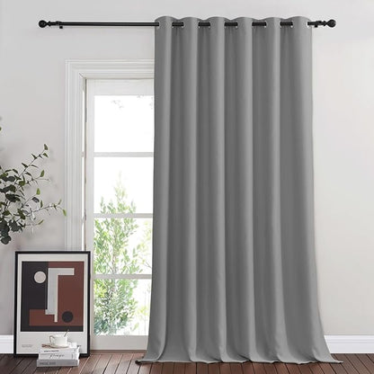 NICETOWN Silver Grey Blackout Curtain for Sliding Glass Door, Grommet Patio Door Curtain Wide Window Treatment Privacy Thermal Insulated Drapes for Bedroom/Living Room (1 Panel, W80 x L95)
