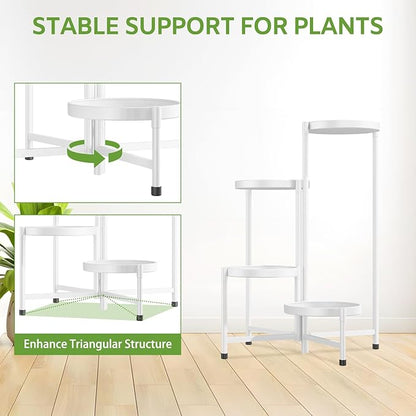 iDavosic.ly 4 Tier Large Plant Stand Indoor, 10 Inch Wide Tall Corner Metal Plant Stands Outdoor for Multiple Plants, Folding Tiered Flower Display Holder Rack Shelf, White