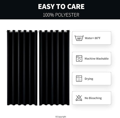 Water Proof Outside Curtains with Grommet Top for Porch, W84 x L95 Thermal Insulated Washable Light Block Outdoor Divider Drapes for Patio Gazebo Deck Pool Area Pergola Cabana (Black)