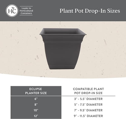 The HC Companies 8 Inch Eclipse Square Planter Pots with Drainage Holes & Attached Saucer, Lightweight UV-Resistant Plastic Indoor Outdoor Planters, 4-Pack Flower Pots for Garden & Home Decor, White