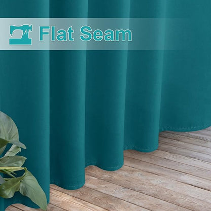 NICETOWN 2 Panels Peacock Teal Patio Curtainss Outdoor Waterproof with Self-Adhesive Tab Top, Thermal Insulated Heat & Cold Blocking Outdoor Curtainss for Easy Hanging & Sliding, W52 x L108