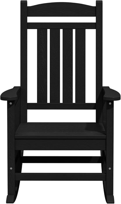 KINGYES Outdoor Rocking Chair Set of 4, High Density Polyethylene Patio Rocking Chairs with 330lbs Support for Adults, Black