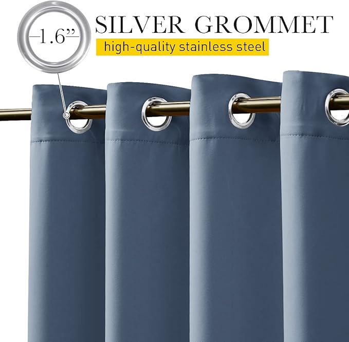 NICETOWN 2 Panels Weighted Outdoor Curtains for Patio Waterproof, Thermal Insulated Grommet & Back Tab on Top & Bottom Windproof Sun Blocking Draperies for Gazebo with Rope, Stone Blue, W66 x L84