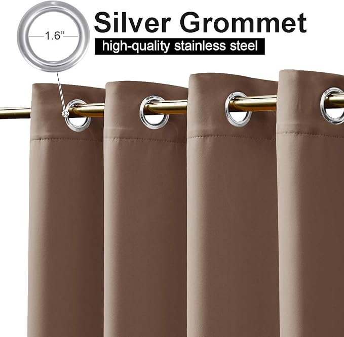 NICETOWN Outdoor Curtain for Patio Waterproof, Thermal Insulated Top and Bottom Grommets Blackout Indoor Outdoor Drape, Windproof and Keep Privacy for Pergola (1 Panel, W52 x L95 inch, Tan-Khaki)