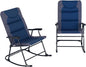 Outsunny Oversized Folding Rocking Camping Chair Set of 2, Padded Outdoor Rockers with High Back and Armrests, Portable Outdoor Patio Chairs with Steel Frame for Garden, Porch, Lawn, Navy Blue