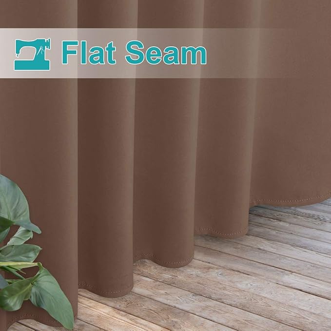 NICETOWN Porch Curtainss Outdoor Waterproof for Patio Set of 2, Self-Stick Tab Top Blackout Indoor Outdoor Dividers Vertical Blinds Keep Privacy for Pergola/Patio, W52 by L84 inches, Tan