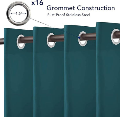 PureFit Outdoor Curtains for Patio Waterproof Weatherproof, UV Resistant Outside Curtains for Gazebo, Front Porch, Pergola, Sun Blocking Privacy Curtain, 120W x 108L inch, 1 Panel, Teal