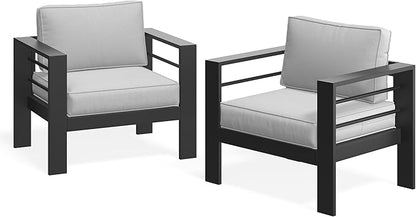 Wisteria Lane Patio Furniture Metal Armchair Set of 2, Metal Outdoor Chairs with Upgraded Cushions, All-Weather Outdoor Single Sofa for Balcony, Garden, Deck, Backyard, Light Grey