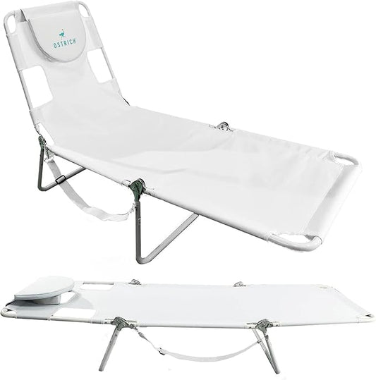 Ostrich 72 by 22 Inch Versatile Chaise Lounge Portable Reclining Lounger, Outdoor Patio, Beach, Lawn, Camping, or Pool Tanning Chair, White